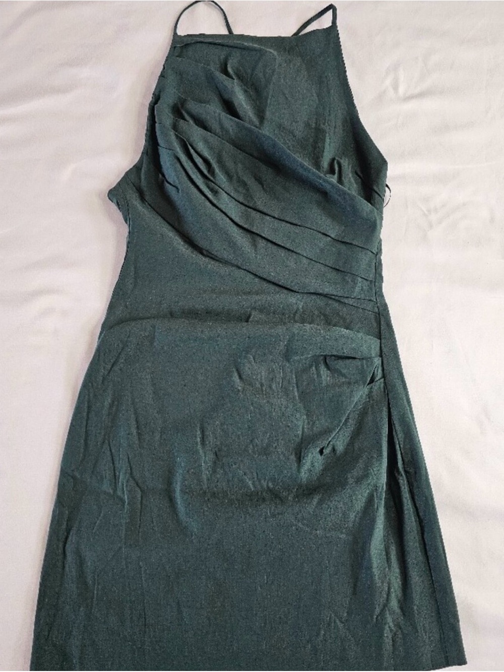 Zara Dark Green Draped Mini Slip Dress